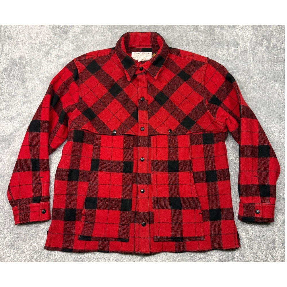 Filson Jacket Mens XL Red Mackinaw Wool Cruiser Style 95 Cape Buffalo Plaid USA